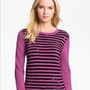 Michael Kors Sequin Stripe Pink Black Sweater